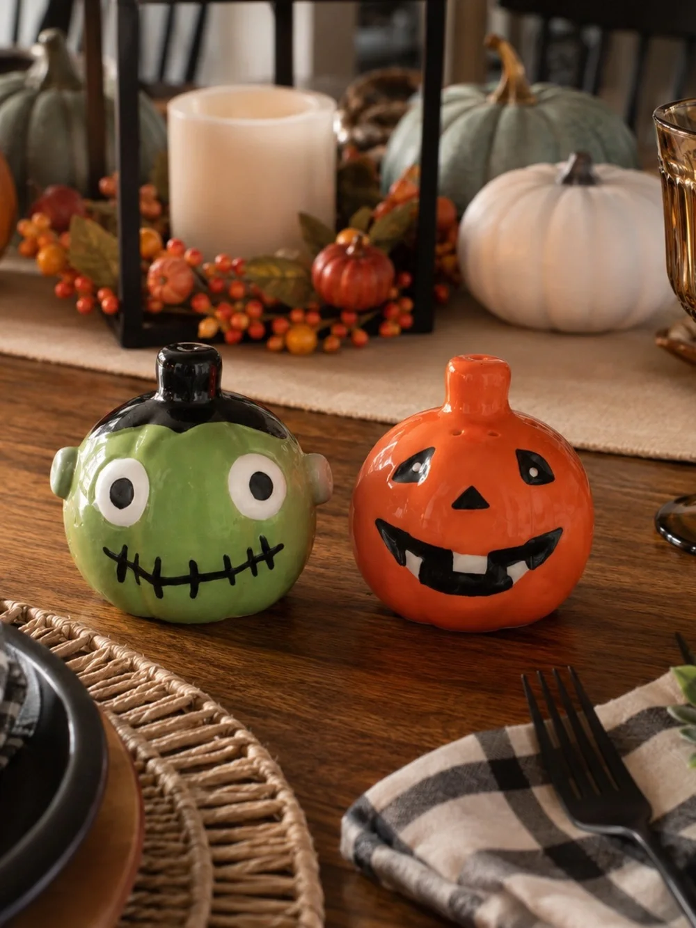 Jack O' Lantern Salt & Pepper Shaker Set - Orange & Green